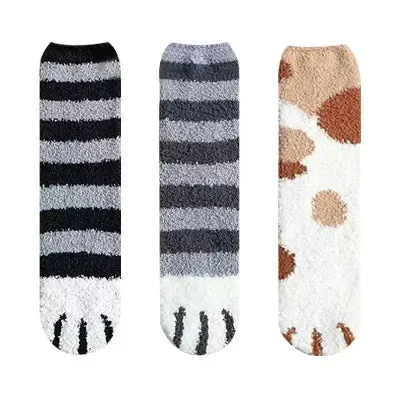 3 Pairs Women's Animal Paw Stripe Sock