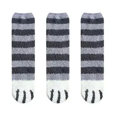 3 Pairs Women's Animal Paw Stripe Sock