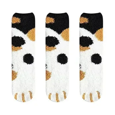 3 Pairs Women's Animal Paw Stripe Sock