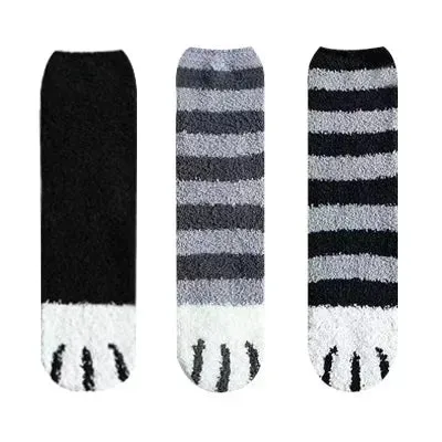 3 Pairs Women's Animal Paw Stripe Sock