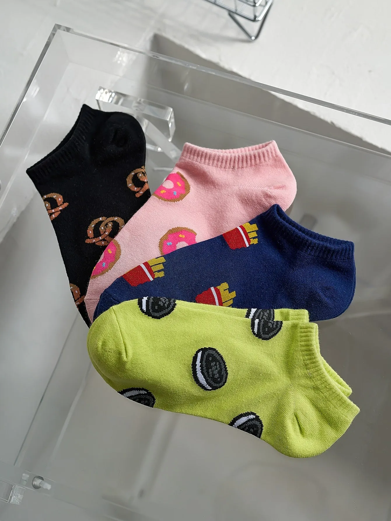 4pairs Pretzel Donut Fries Ankle Socks Silly Socks for Women Funky Socks Funny