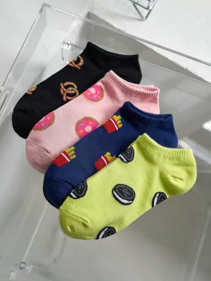 4pairs Pretzel Donut Fries Ankle Socks Silly Socks for Women Funky Socks Funny