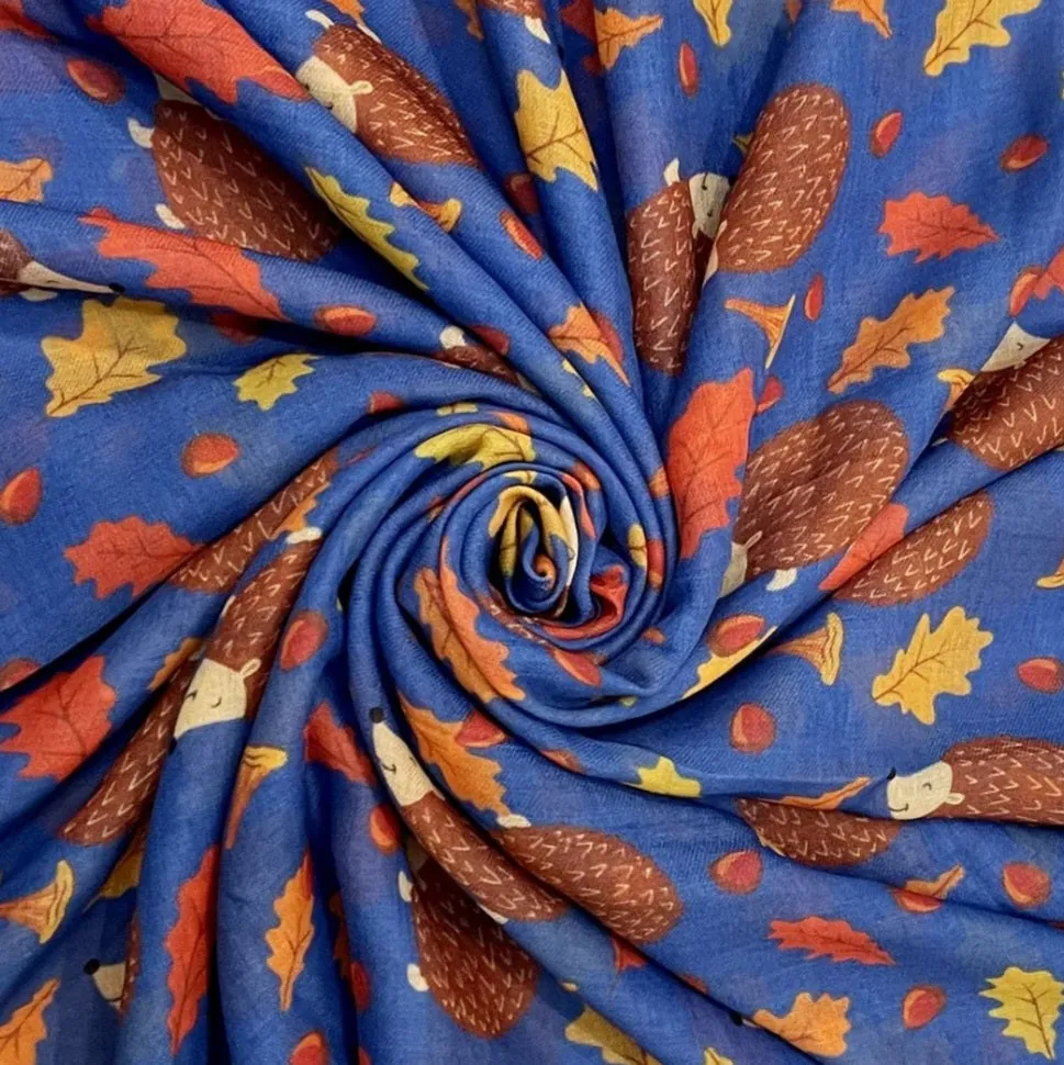 Autumnal Hedgehog & Leaves Scarf