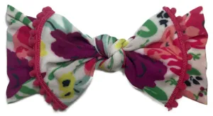 Baby Bling White Pop Floral w/Hot Pink Pom Trimmed Printed Knot Headband