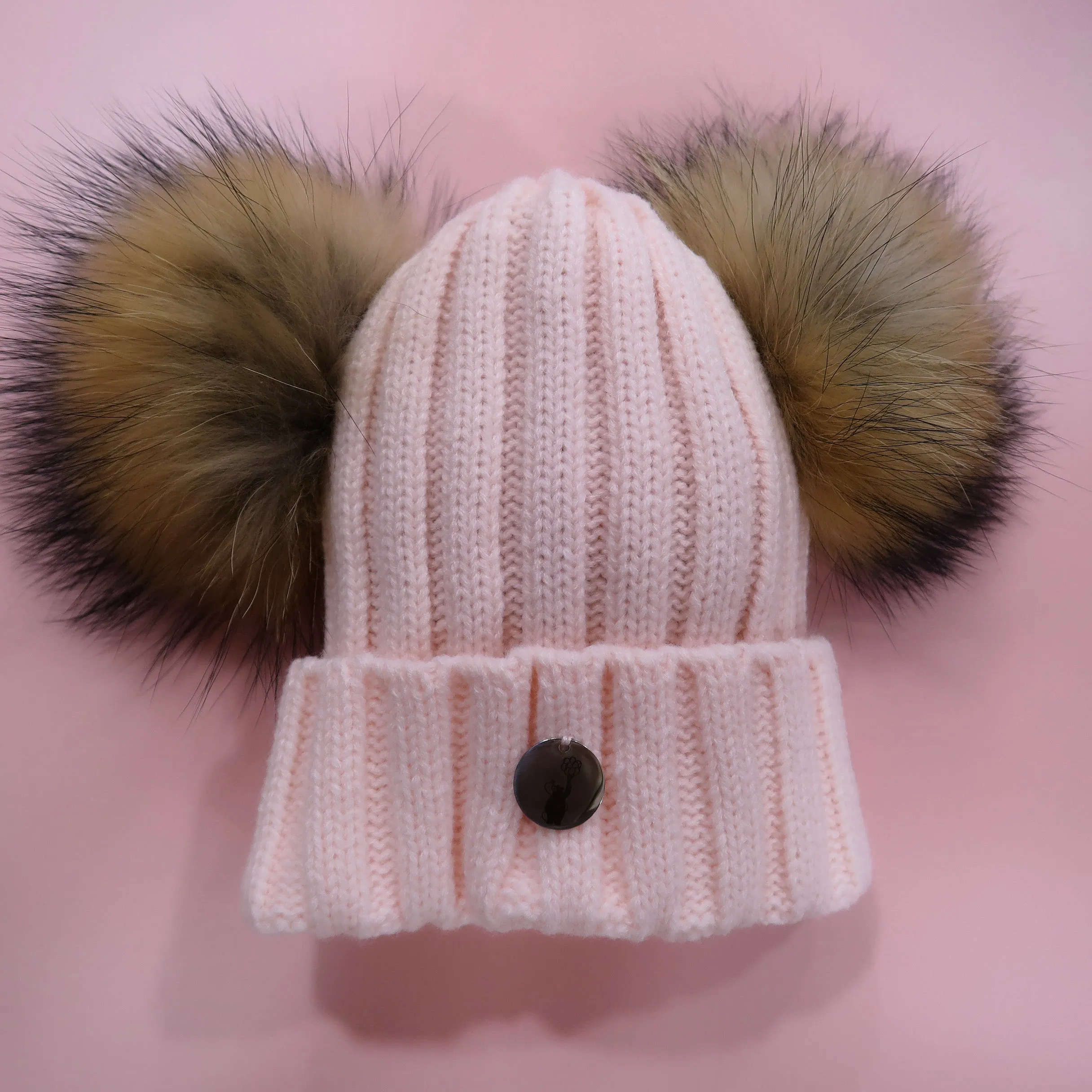 B&B Double Pom Pom Hat - Pale Pink