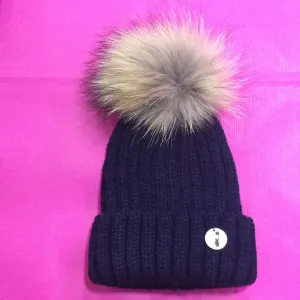 B&B Single Pom Pom Hat-Navy