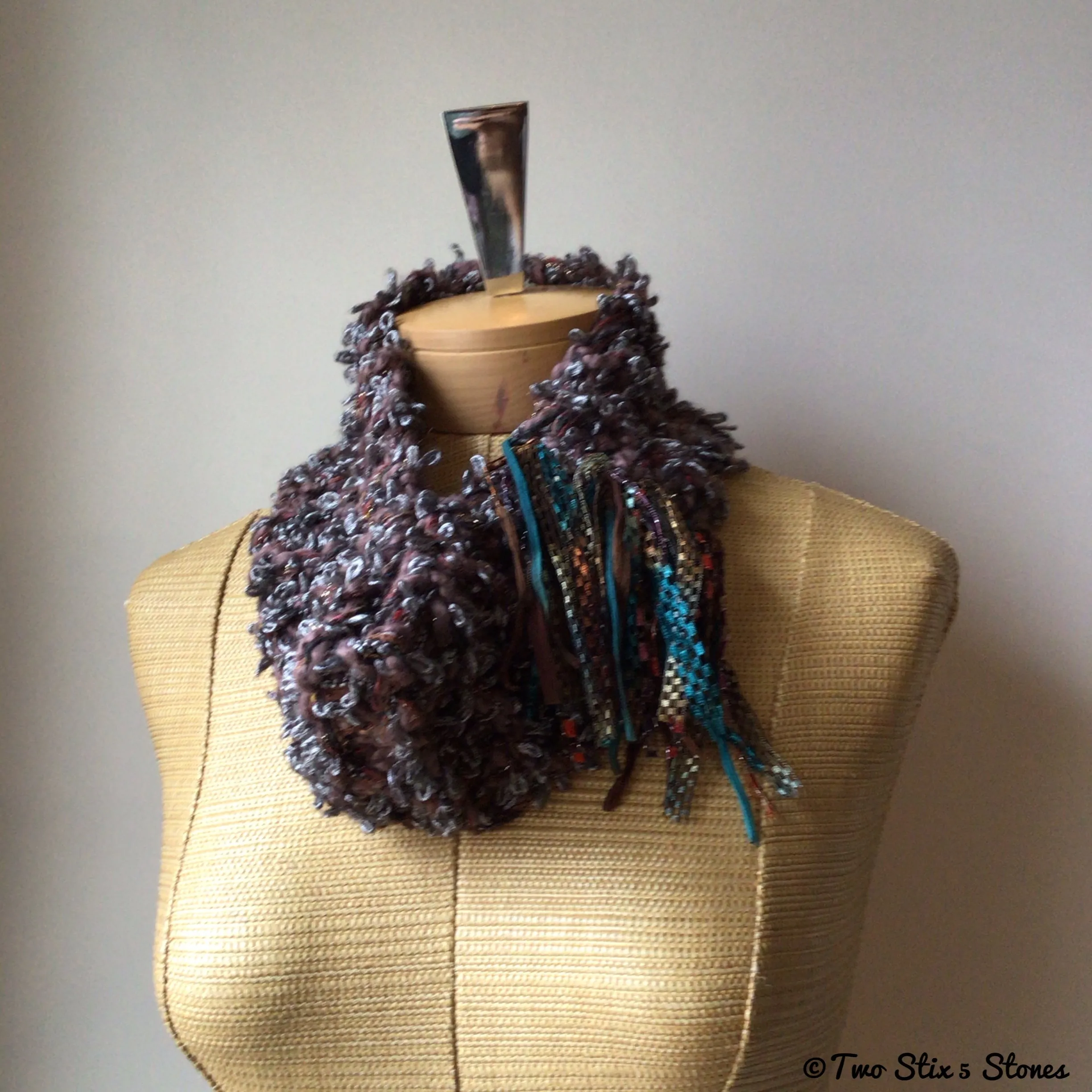 Brown & Grey Tweed Cowl w/Fringe