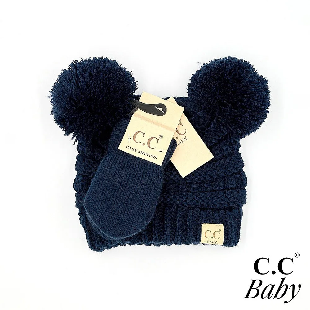 C.C BABY Solid Ribbed Baby Beanie Hat and Mitten Glove