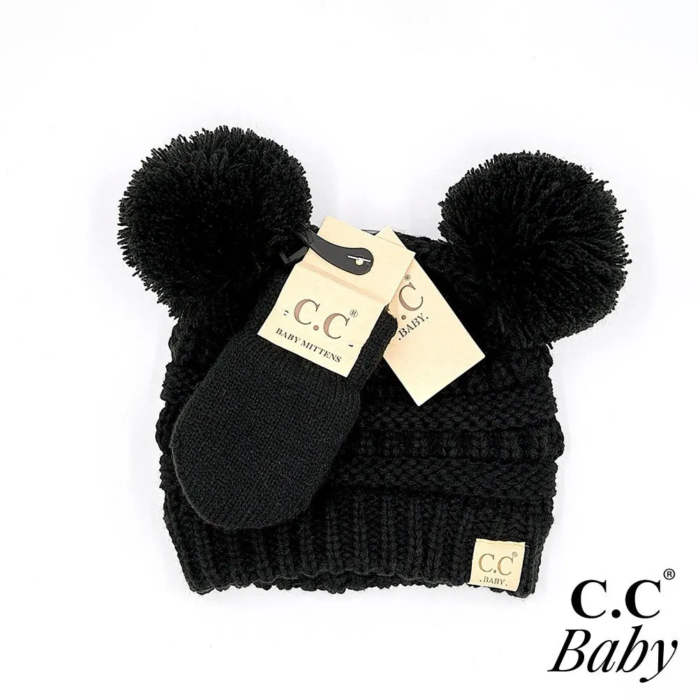 C.C BABY Solid Ribbed Baby Beanie Hat and Mitten Glove