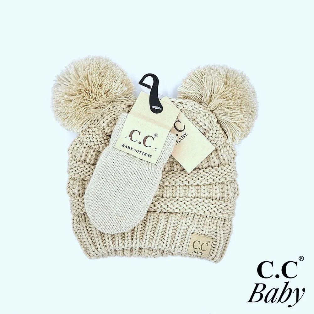 C.C BABY Solid Ribbed Baby Beanie Hat and Mitten Glove