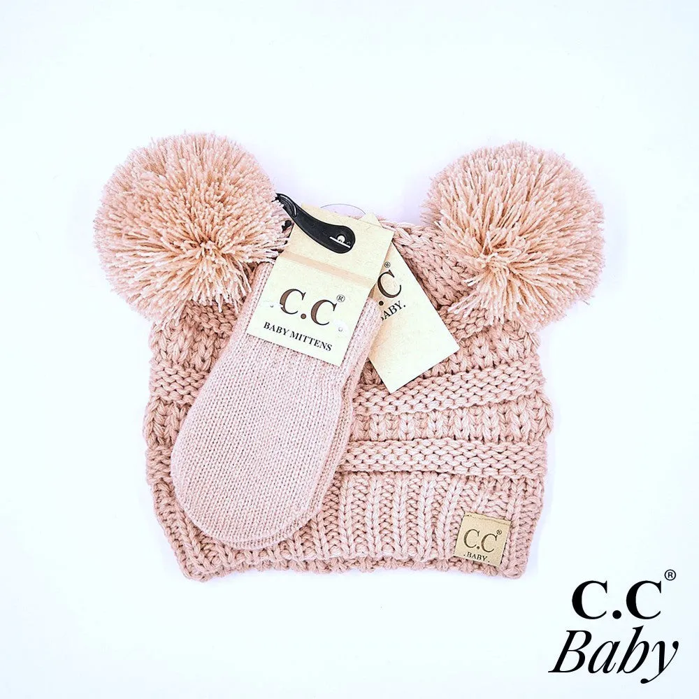 C.C BABY Solid Ribbed Baby Beanie Hat and Mitten Glove