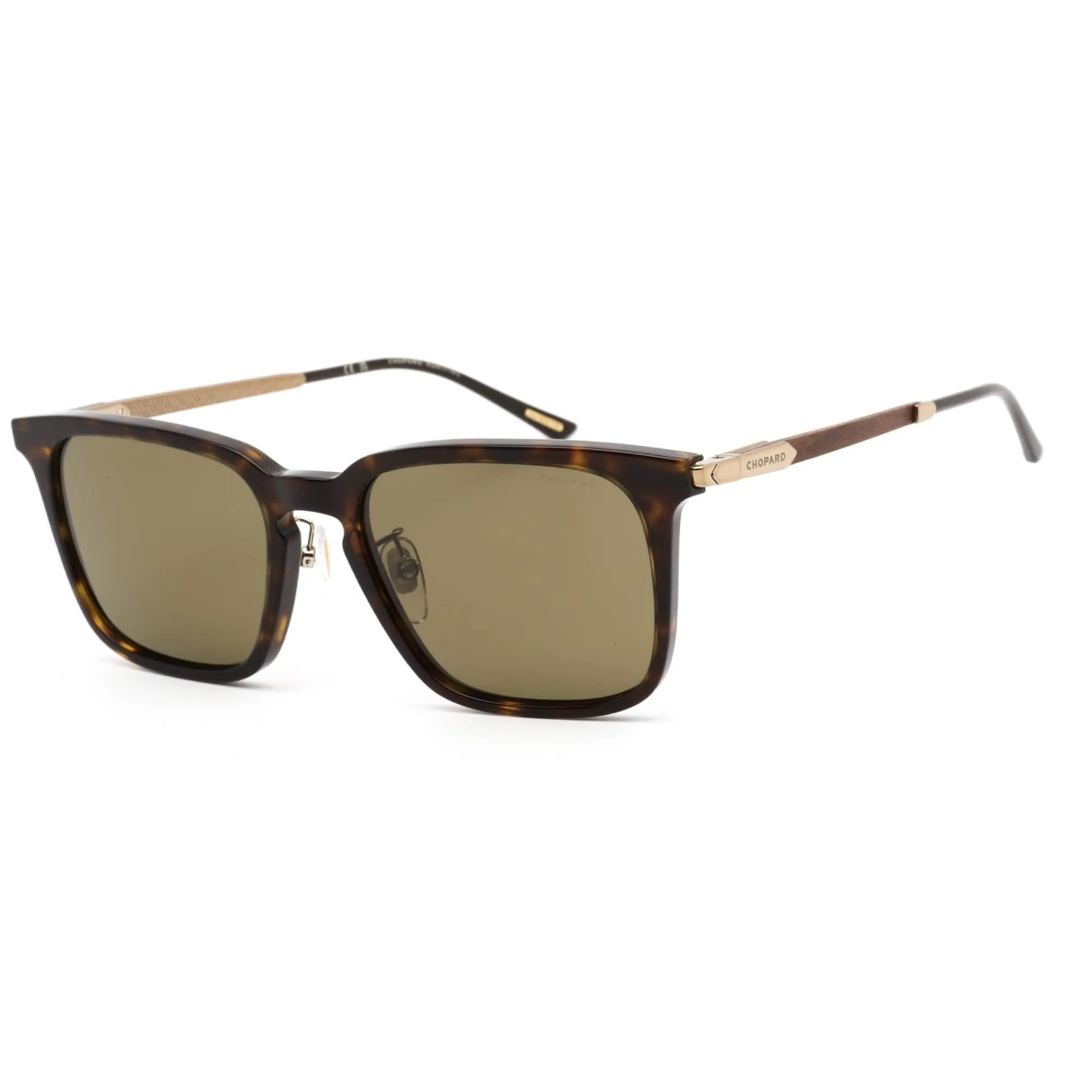 Chopard Unisex Sunglasses - Mud Green Lens Shiny Dark Havana Rectangular SCH339 722P