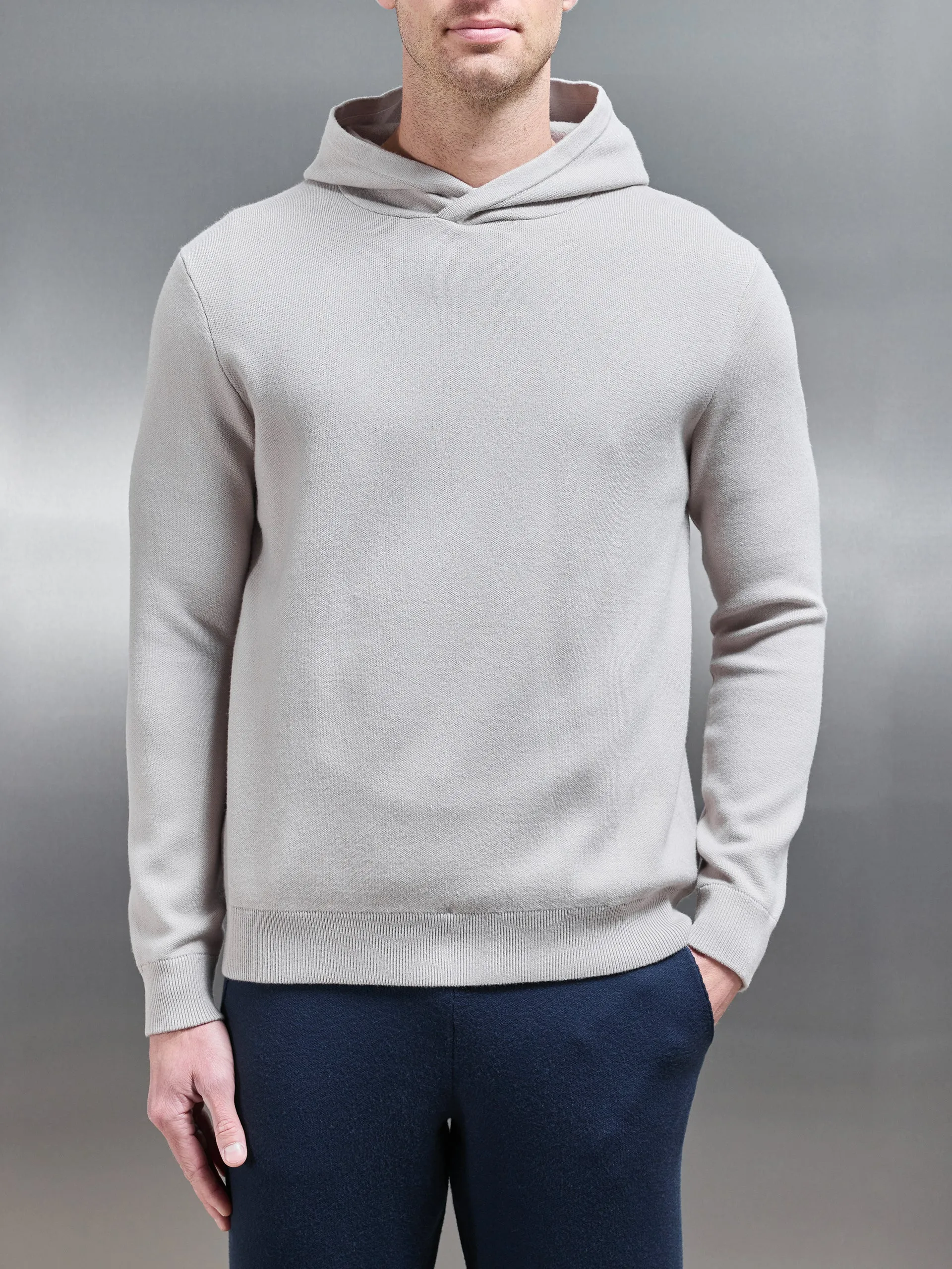 Chunky Knitted Pull Over Hoodie in Stone