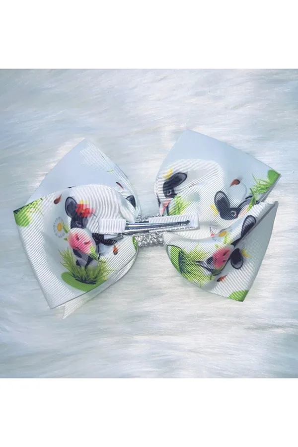 Cute white cow face print 7.5" hair bow (set of 4pcs for $6.99) DLH0824-31