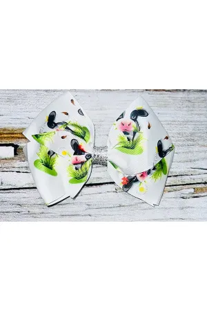 Cute white cow face print 7.5" hair bow (set of 4pcs for $6.99) DLH0824-31