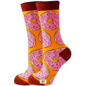 Donuts Cartoon Socks, Fun Novelty Unisex 360 Degree Artwork Character Designed Crew Socks