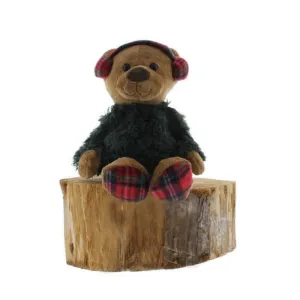 Festive 20cm Sitting Brown Bear with Tartan Earmuffs