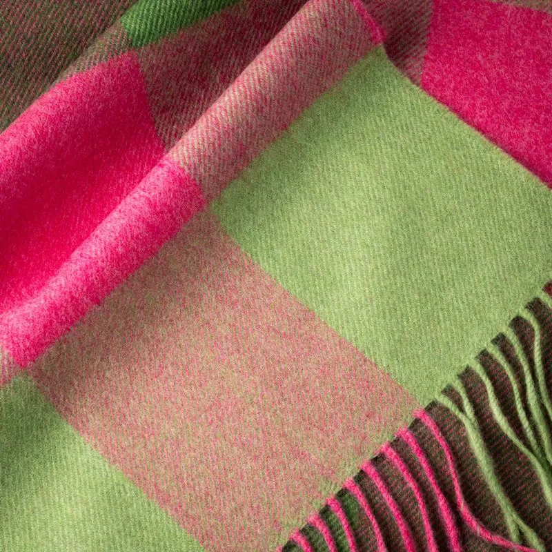 Fine Merino Scarf - Pink and Green Block - John Hanly