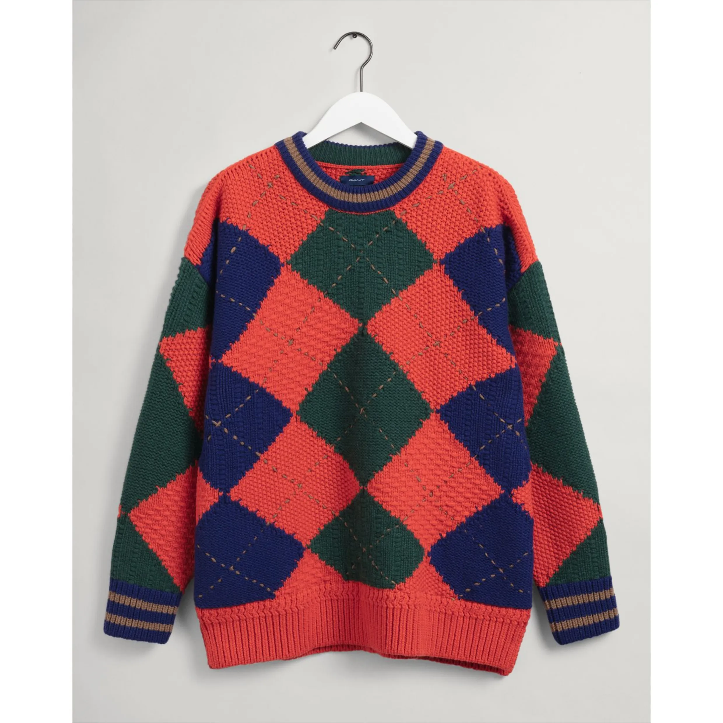 GANT Bold Argyle Crew Neck Sweater - Pumpkin