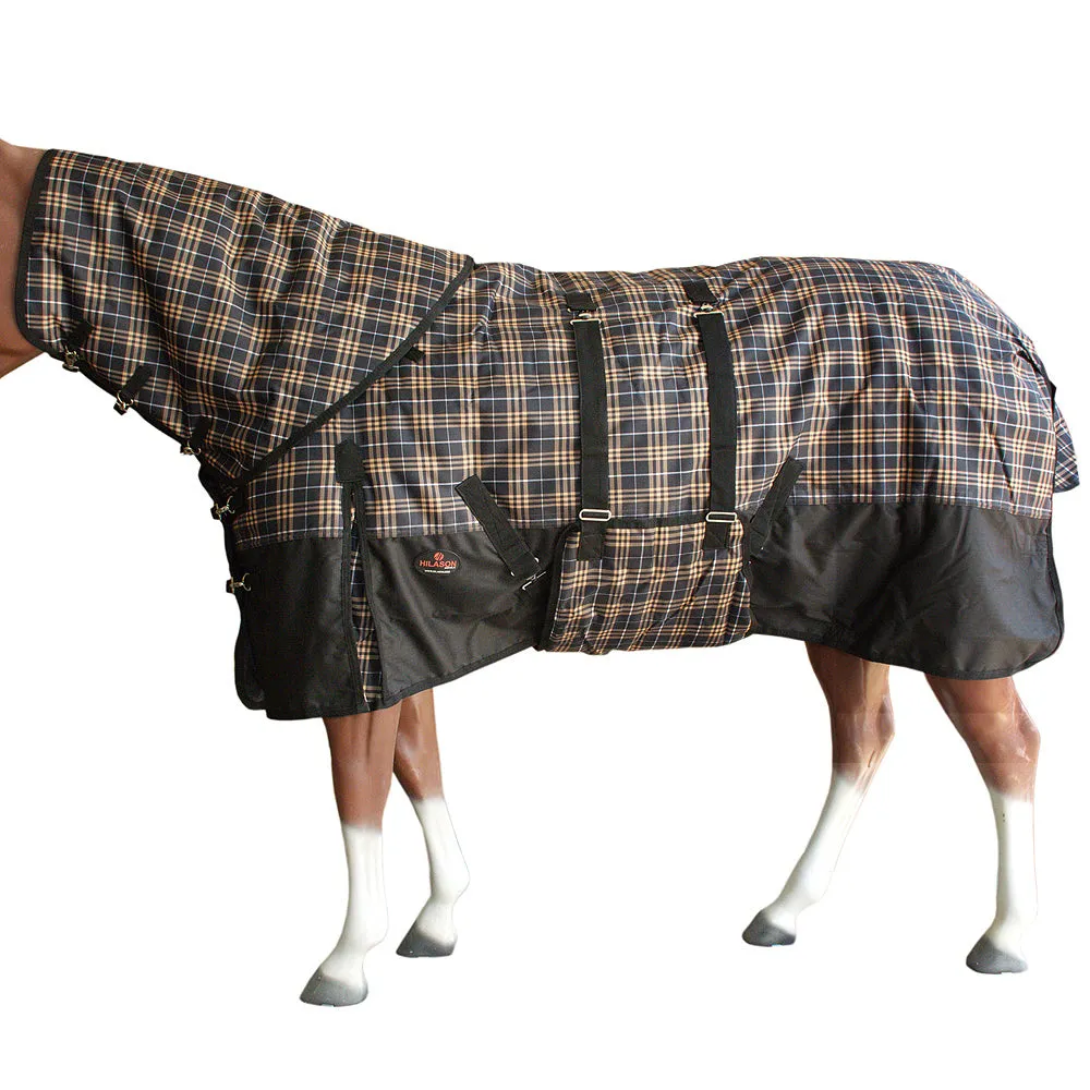 Hilason 1200D Waterproof Horse Hood Neck Turnout Blanket Belly Wrap Plaid