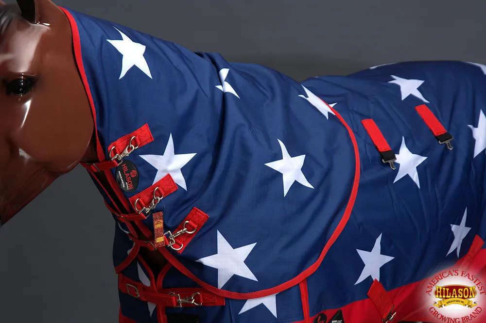 Hilason 1200D Waterproof Horse Hood Turnout Blanket Belly Wrap American Flag