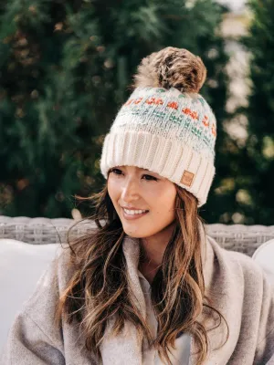 Ivory Fair Isle Lined Beanie