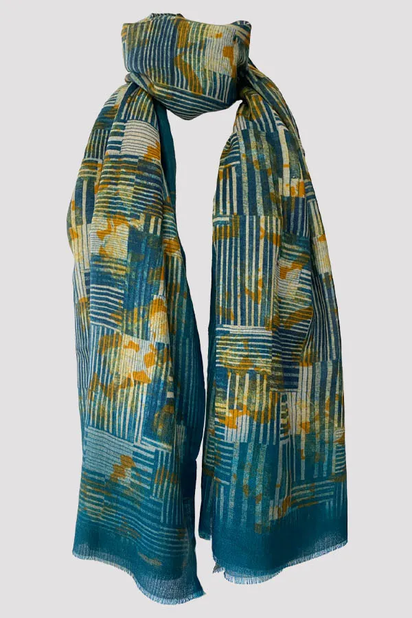 Ivy League Teal Wool Silk Scarf