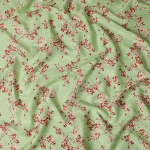 Light Green Japanese Cotton Voile Fabric, Red & Pink Leaf Print, 110 cm Width-D20918