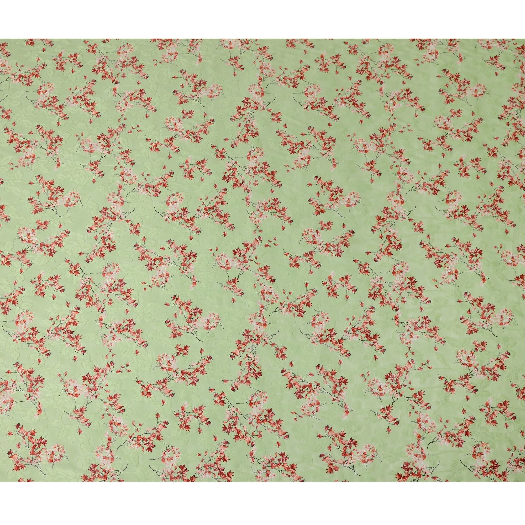 Light Green Japanese Cotton Voile Fabric, Red & Pink Leaf Print, 110 cm Width-D20918