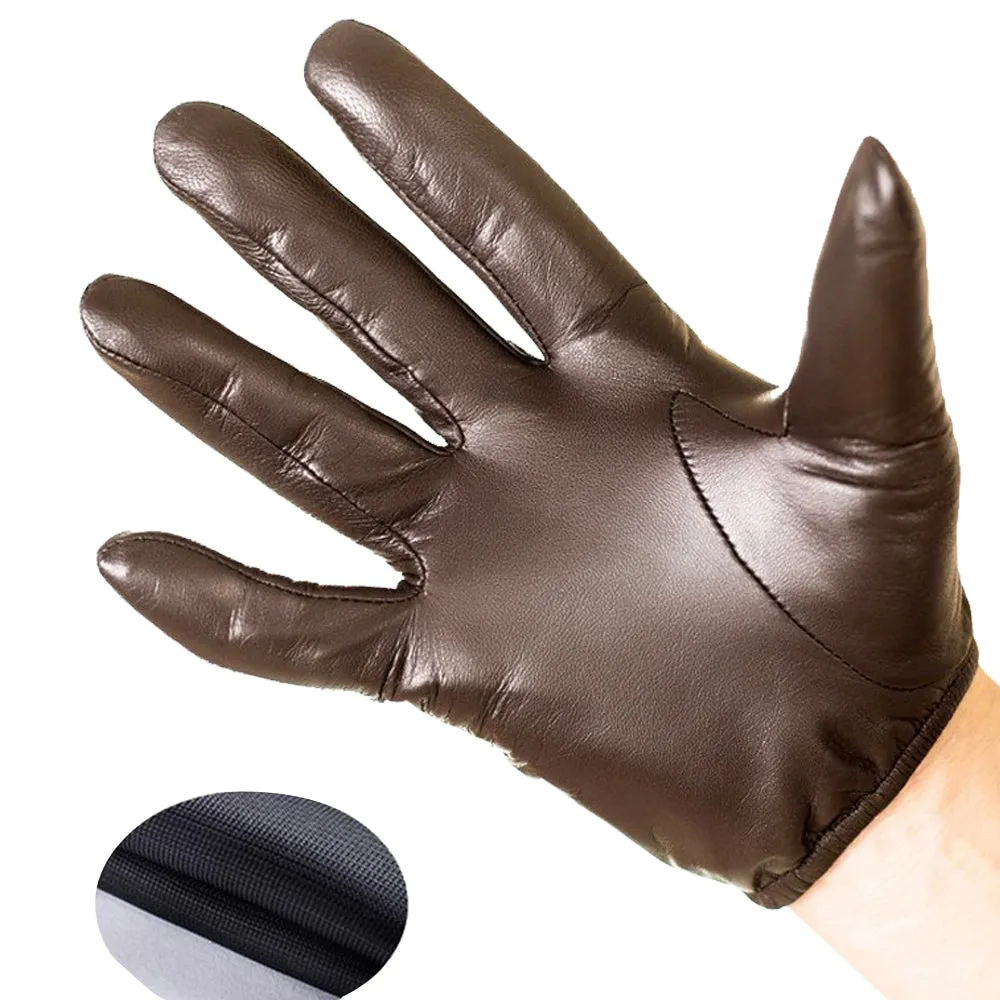 Men Tight Leather Gloves Short Wrist Fitted Touch screen Unlined Driver Gloves