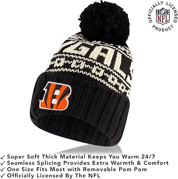 NFL Official Adults Super Soft Cable Knit Winter Beanie Knit Hat with Extra Warm Touch Screen Gloves|Cincinnati Bengals