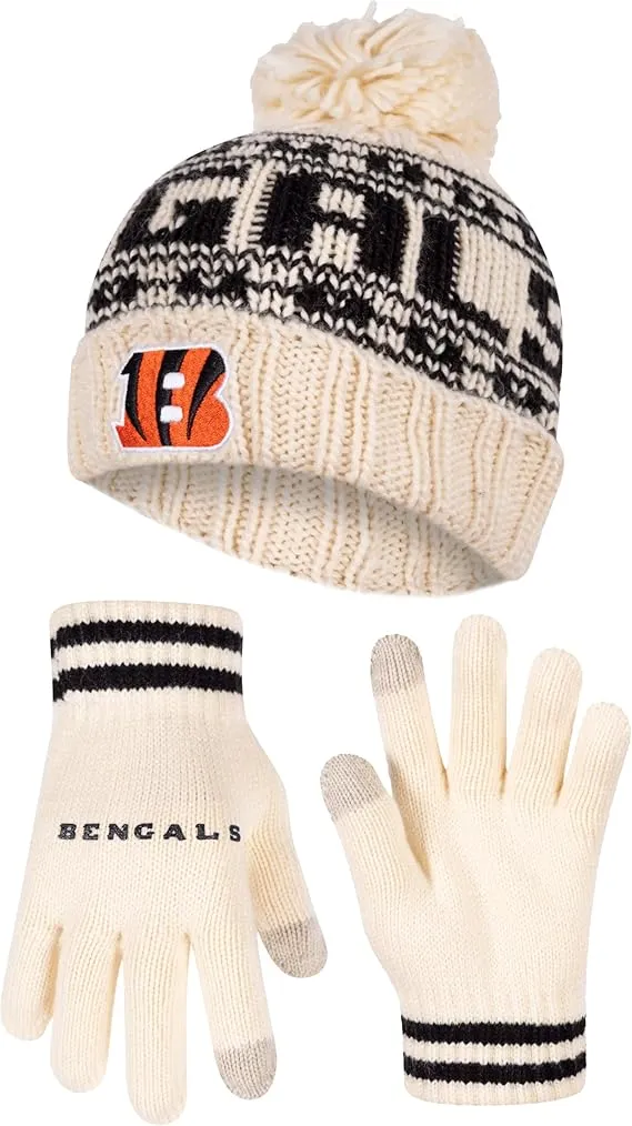 NFL Official Adults Super Soft Cable Knit Winter Beanie Knit Hat with Extra Warm Touch Screen Gloves|Cincinnati Bengals