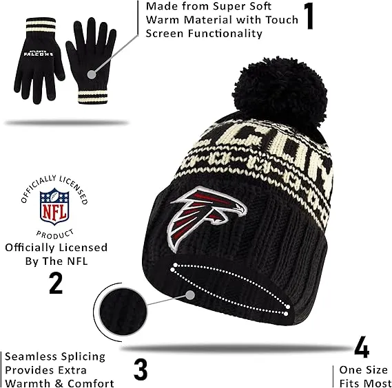 NFL Official Adults Super Soft Cable Knit Winter Beanie Knit Hat with Extra Warm Touch Screen Gloves|Detroit Lions