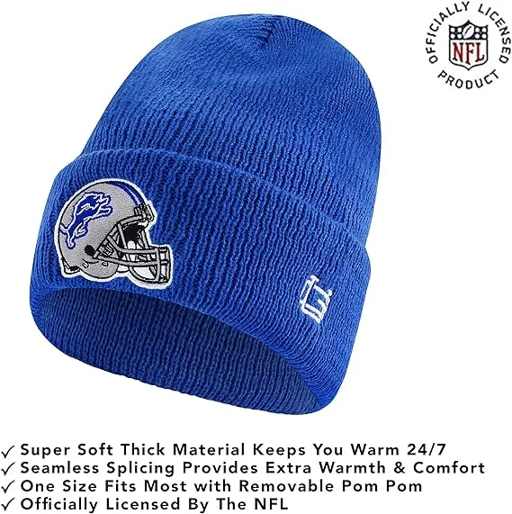 NFL Official Adults Super Soft Heritage Logo Winter Beanie Knit Hat with Extra Warm Touch Screen Gloves|Detroit Lions