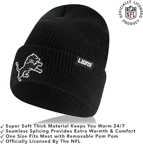 NFL Official Adults Super Soft Marled Winter Beanie Knit Hat with Extra Warm Touch Screen Gloves|Detroit Lions