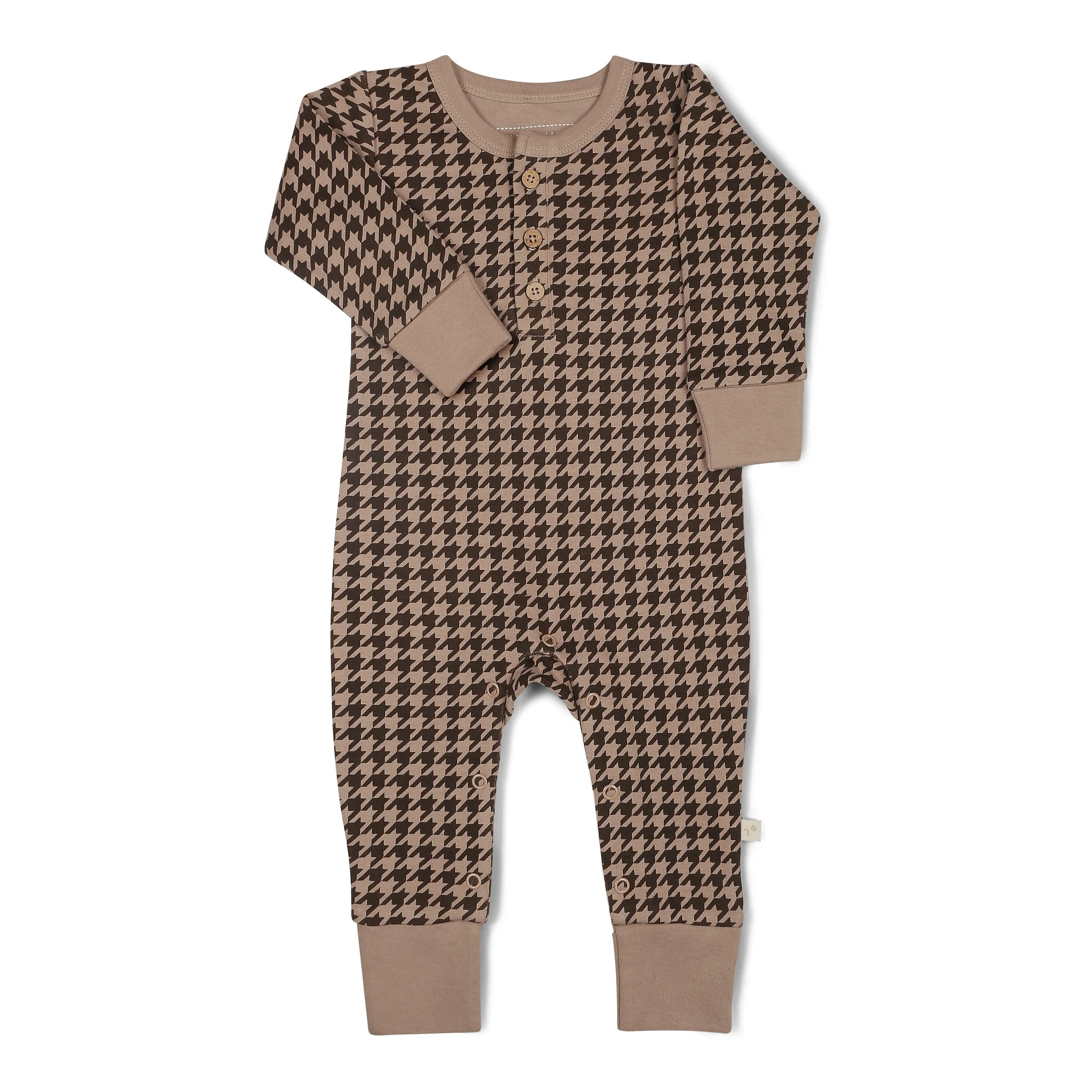 Organic Button Romper | Houndstooth