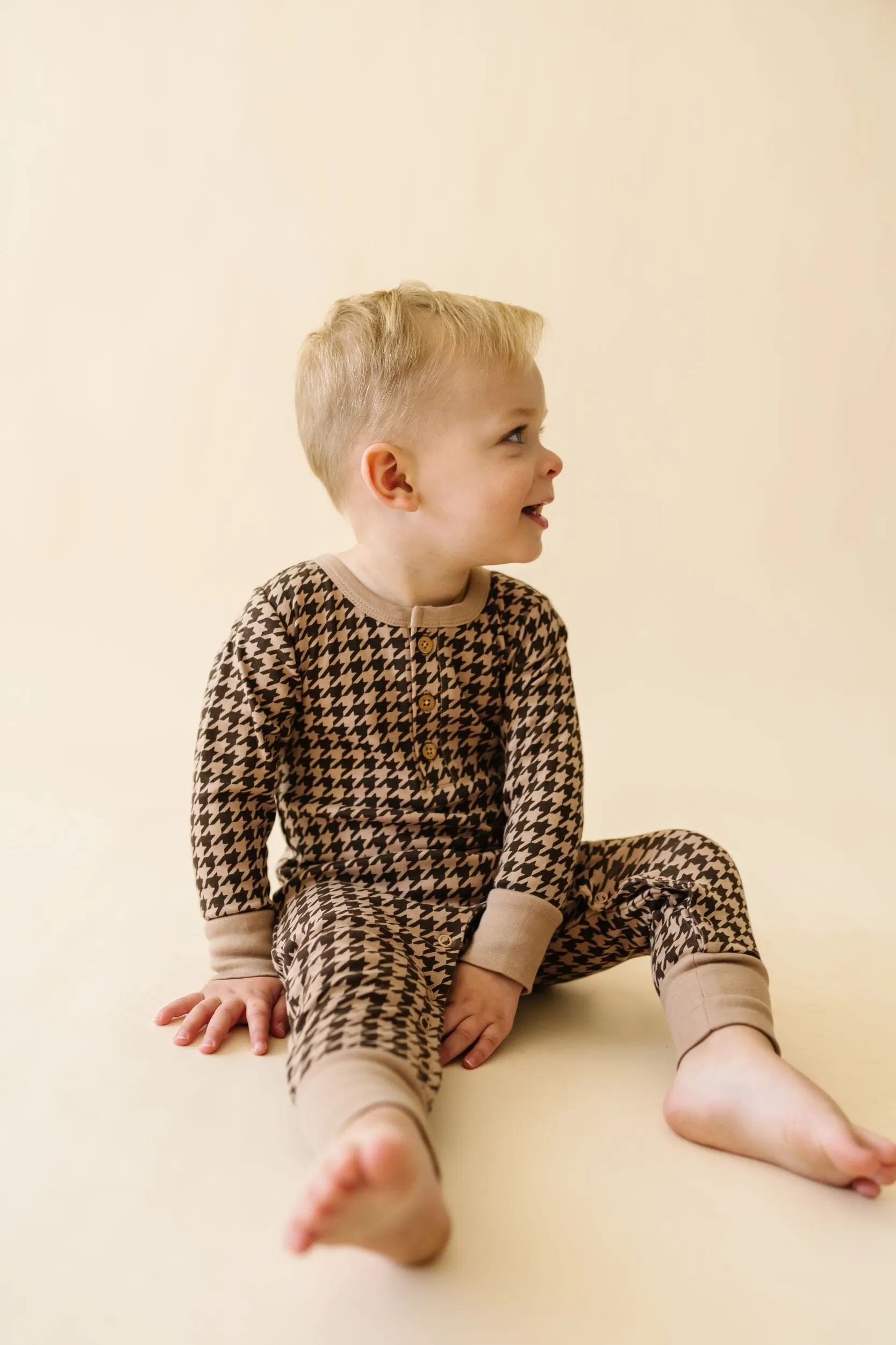 Organic Button Romper | Houndstooth