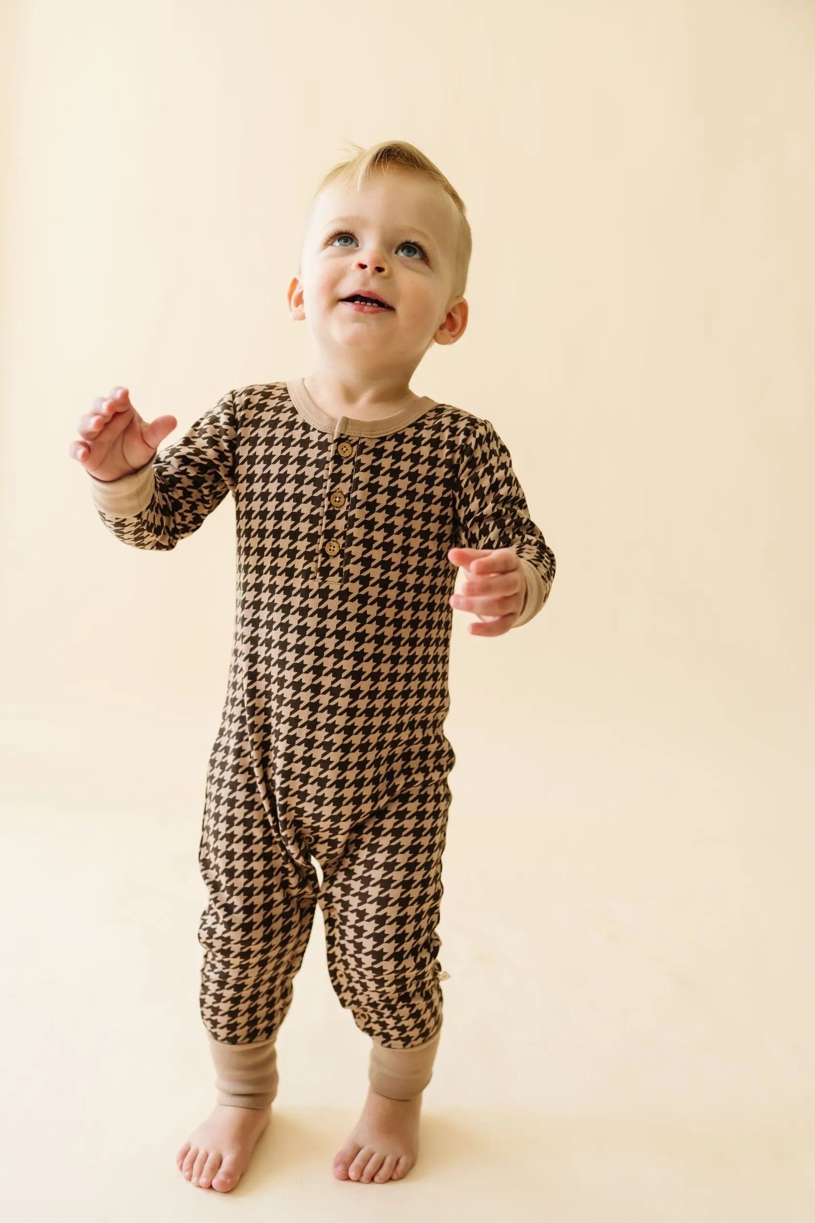 Organic Button Romper | Houndstooth