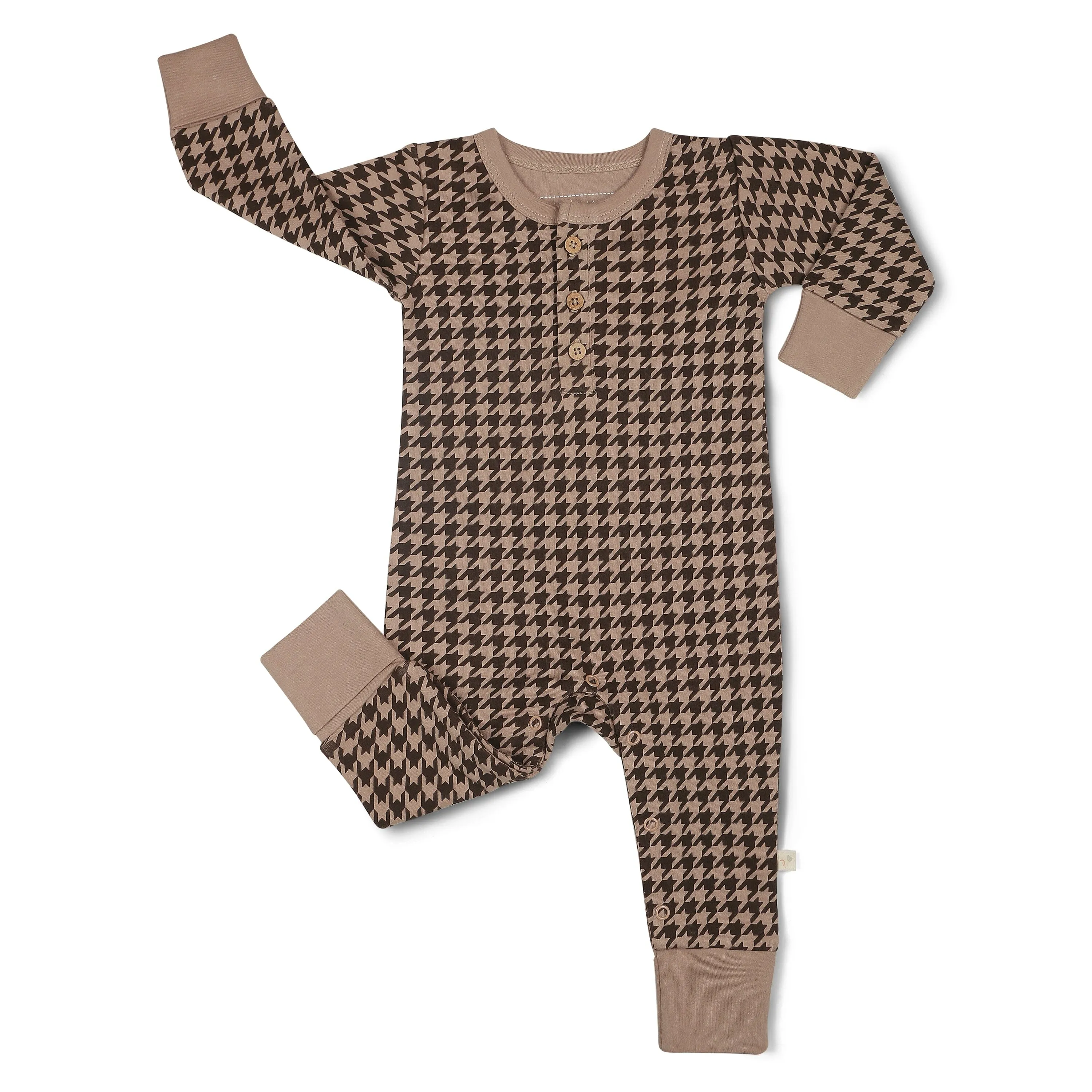 Organic Button Romper | Houndstooth