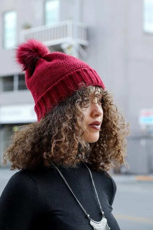 Pom Beanie with Faux Sherpa Lining (5 Options)