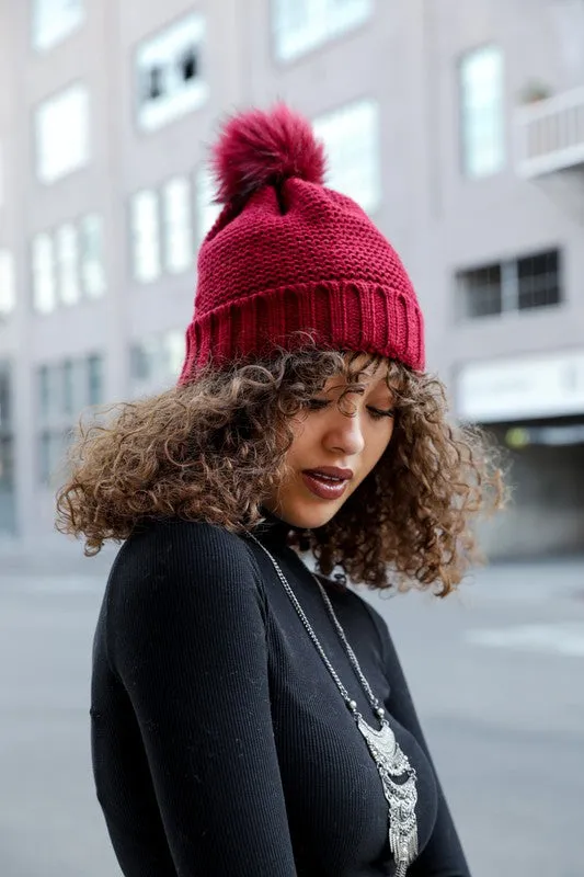 Pom Beanie with Faux Sherpa Lining (5 Options)