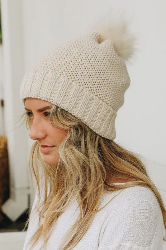 Pom Beanie with Faux Sherpa Lining (5 Options)