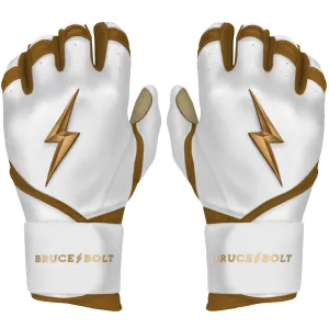 PREMIUM PRO GOLD Series Long Cuff Batting Gloves - Gold WHITE