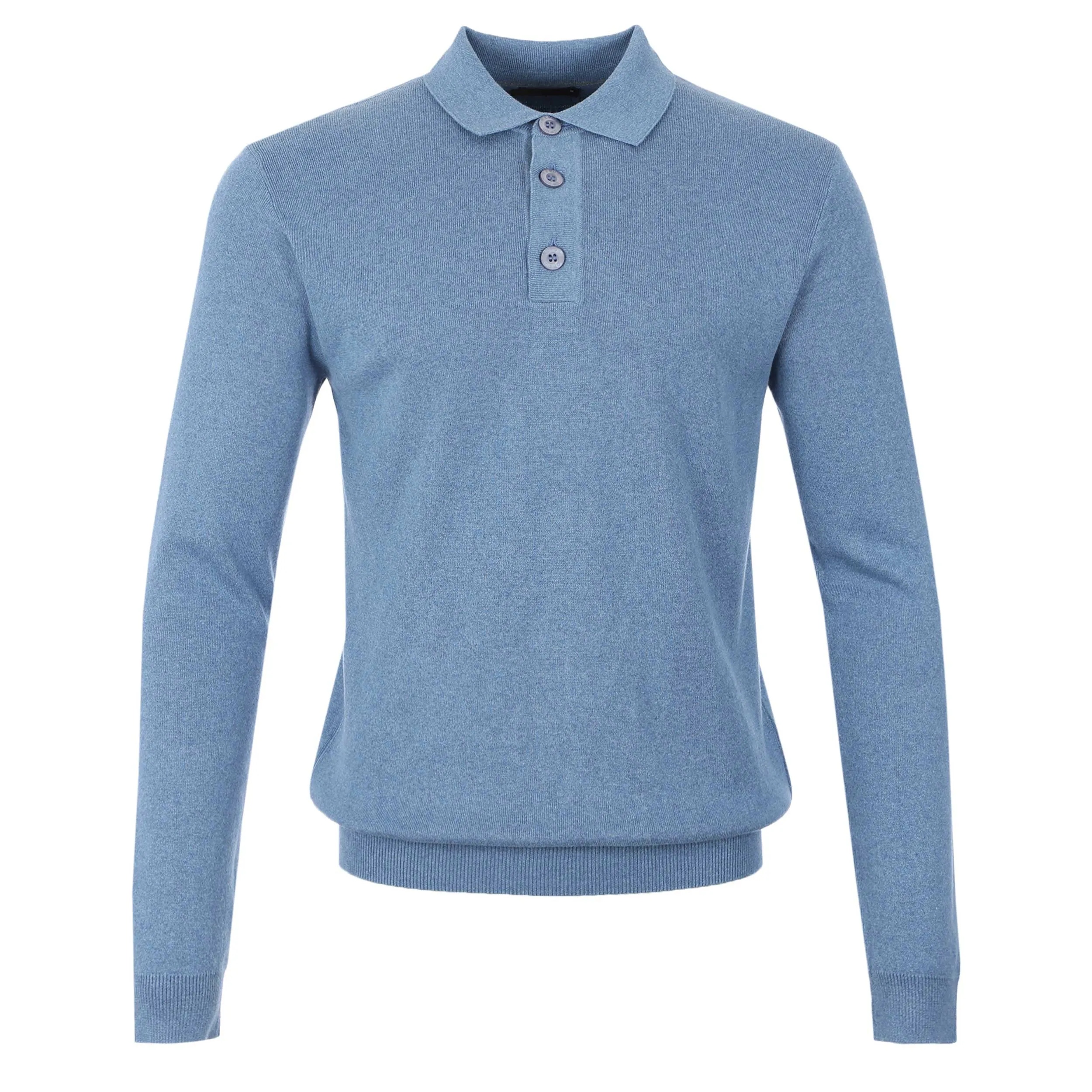 Remus Uomo Chunky 3 Button Knitted Polo Knitwear in Sky Blue