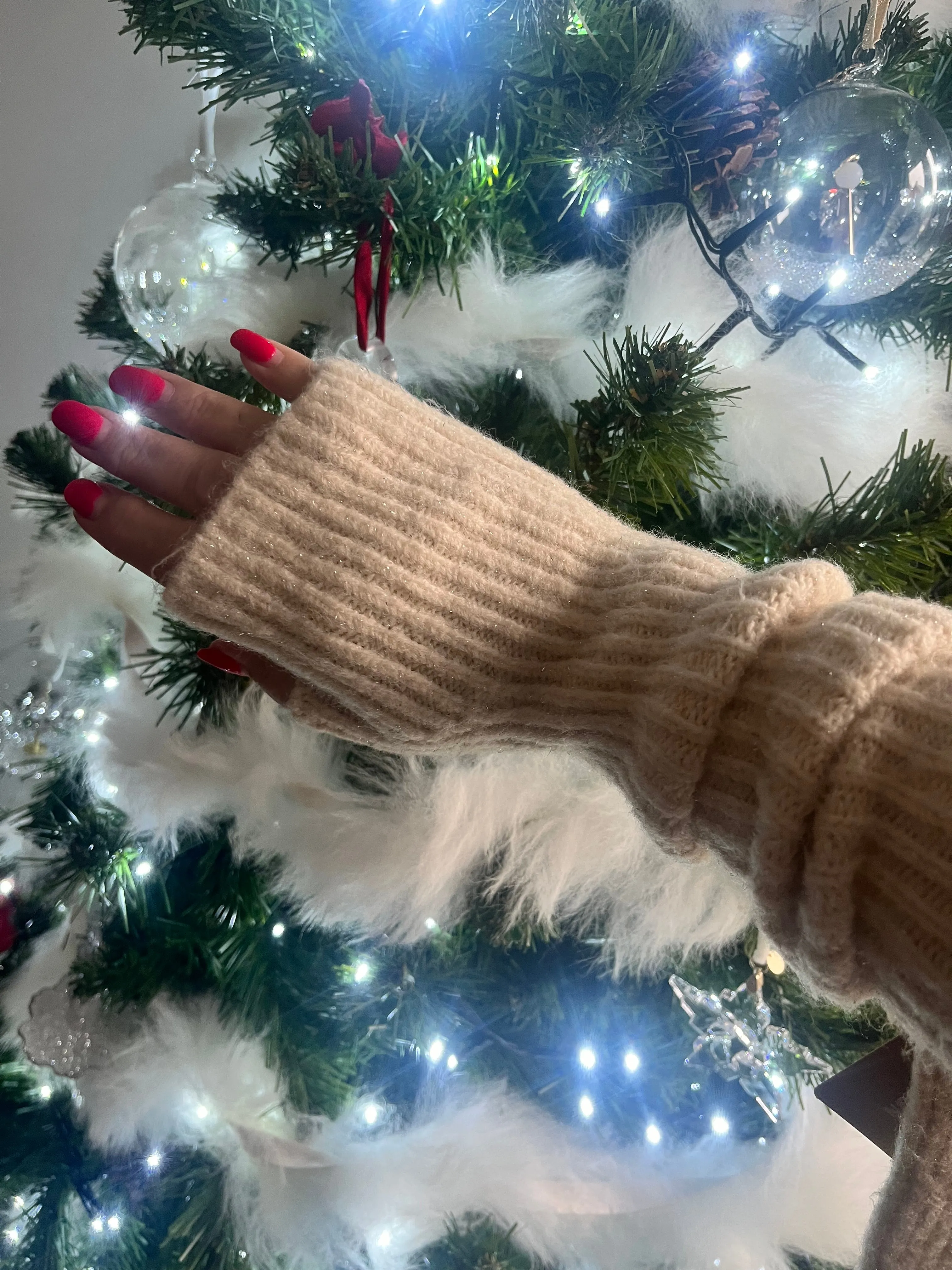 Ribbed Fingerless Long Gloves