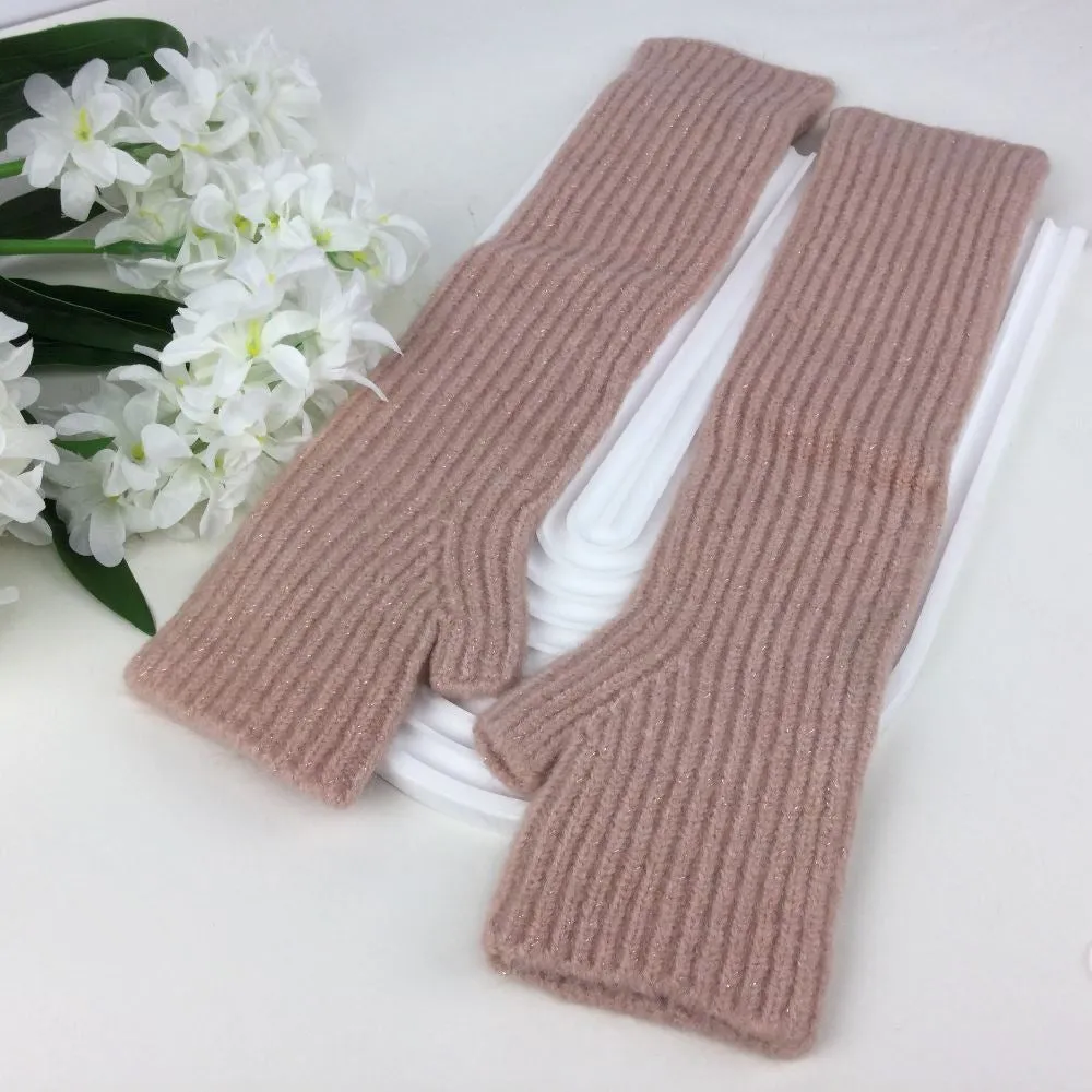 Ribbed Fingerless Long Gloves