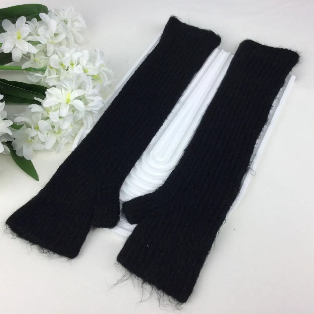 Ribbed Fingerless Long Gloves