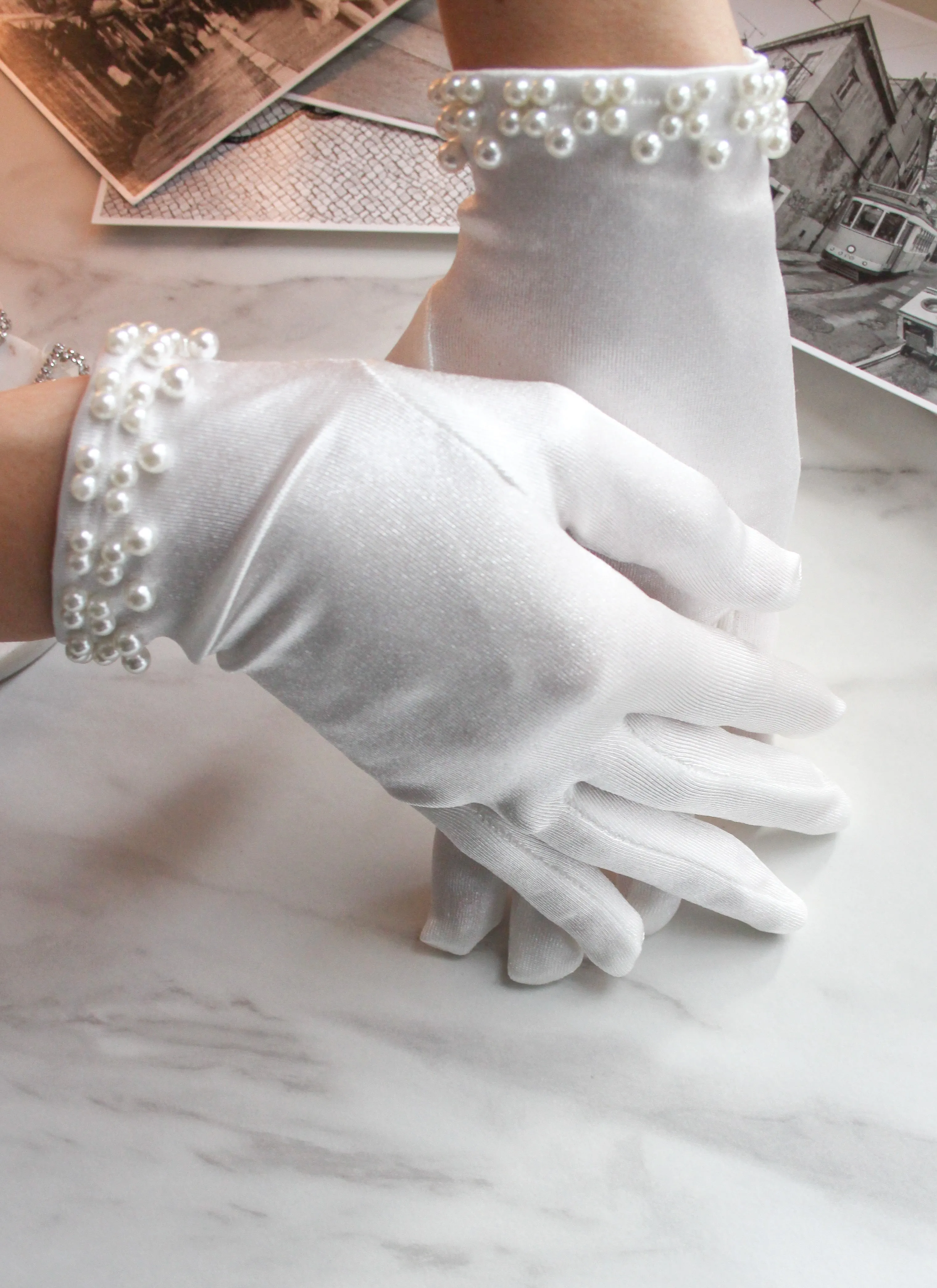 White Satin Bridal Gloves