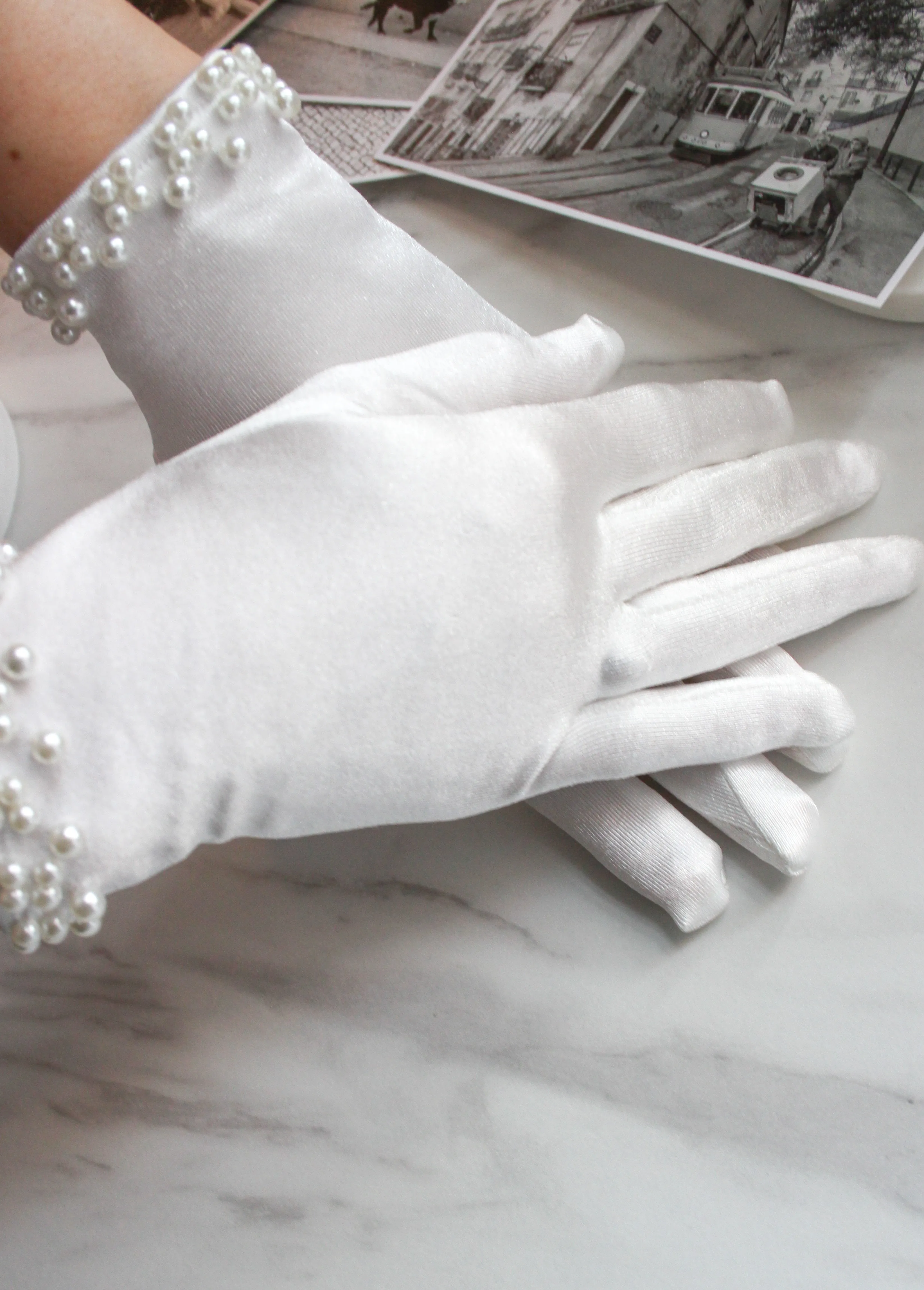 White Satin Bridal Gloves