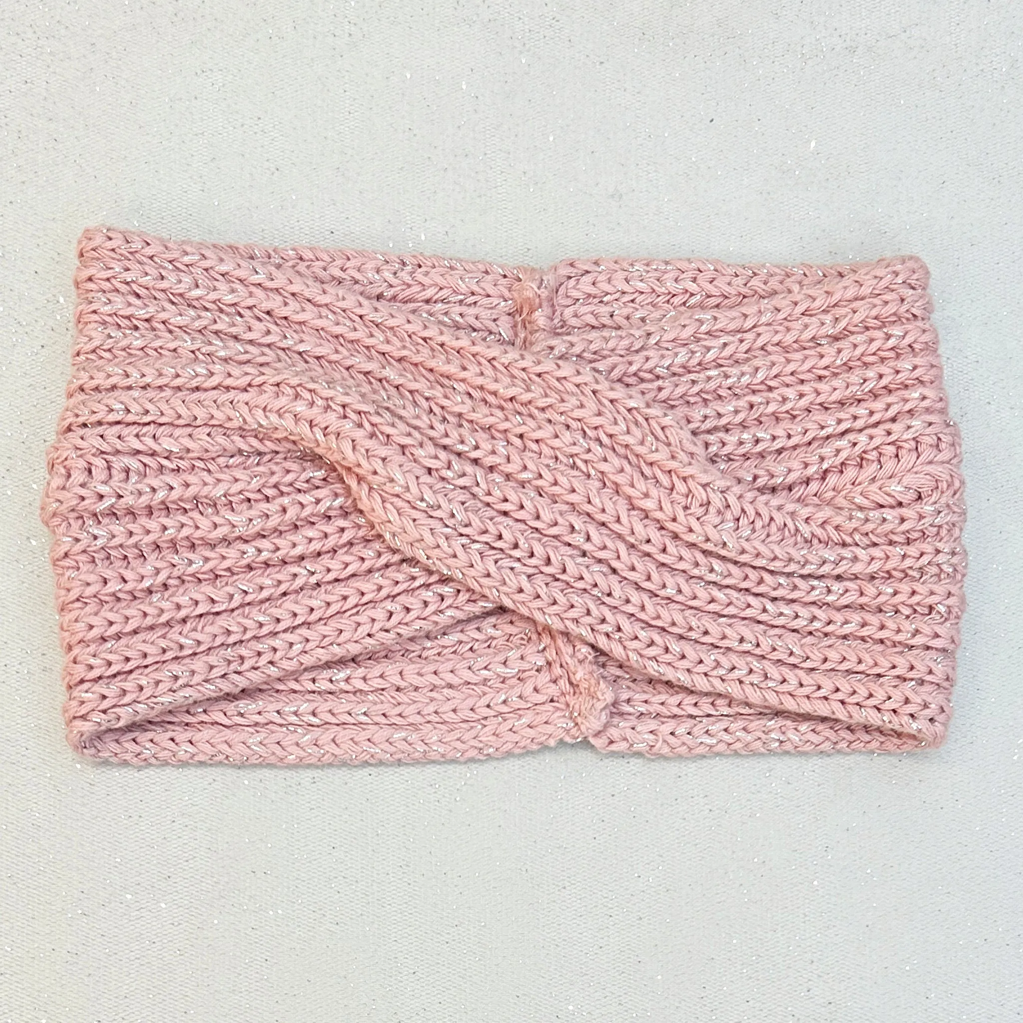 Winter Headband Pink with Heart Brooch in Organic Cotton Lurex Sustainable